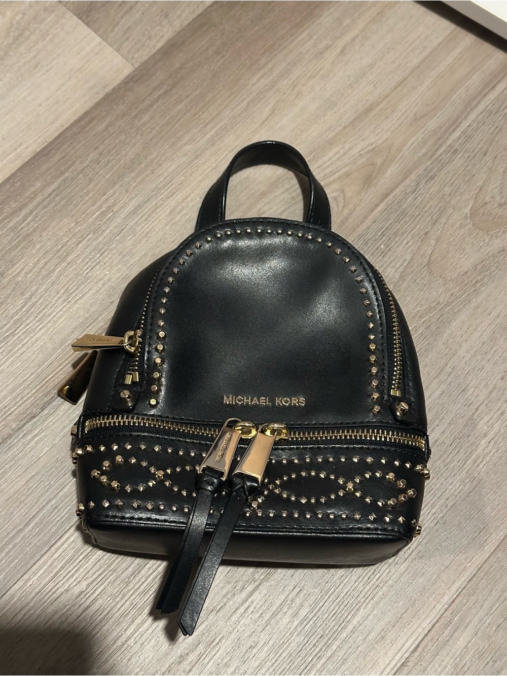 Michael Kors Black Leather Zip Crossbody with Gold Hardware